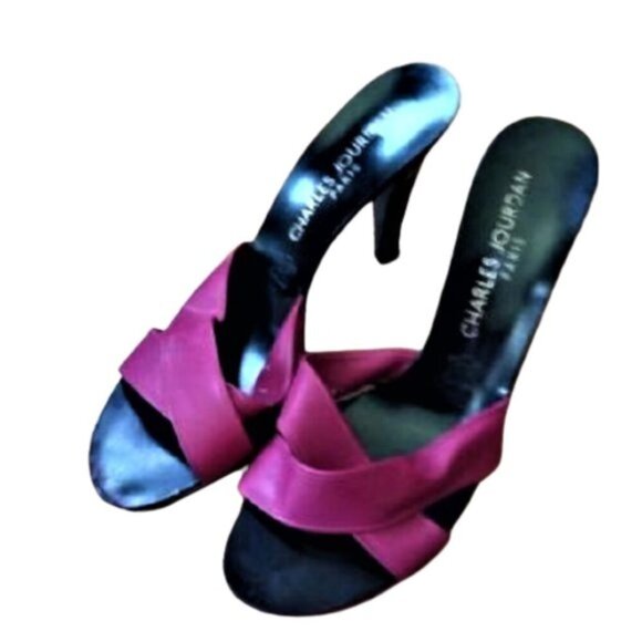 Vintage 90s Charles Jordan leather slides shoes heels sandals in hot pink - Picture 2 of 9